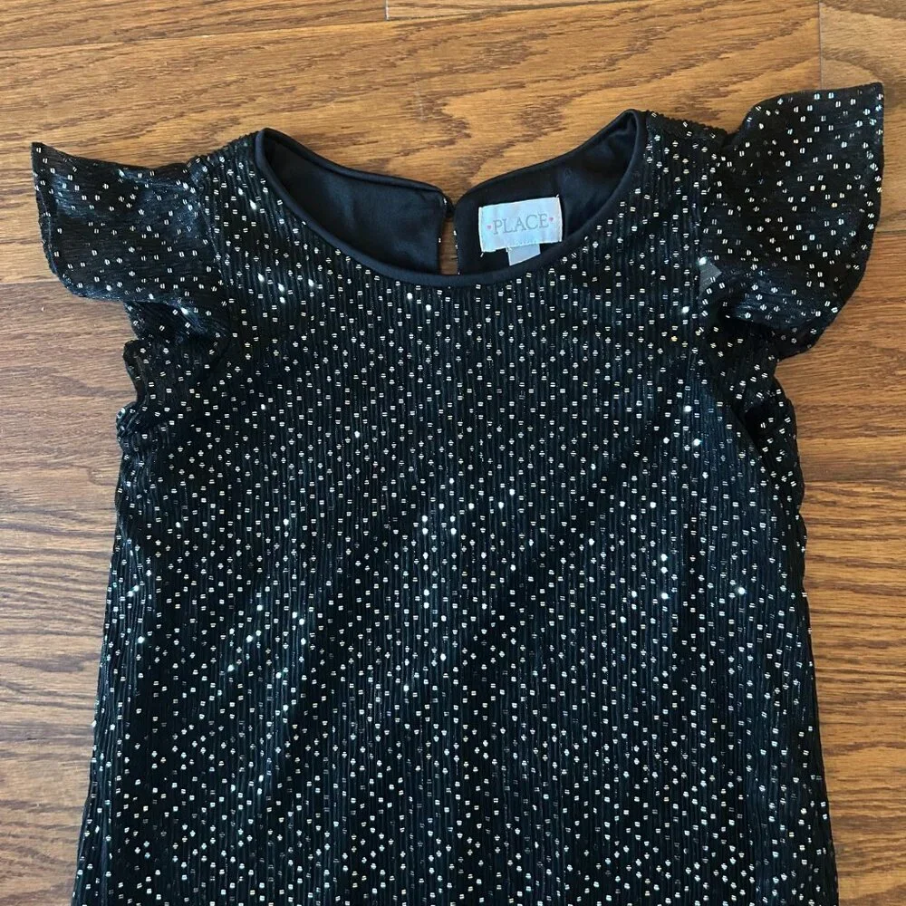 NWT The Children's Place Sparkly Sequin Shift Dress Flutter Sleeves Size Medium